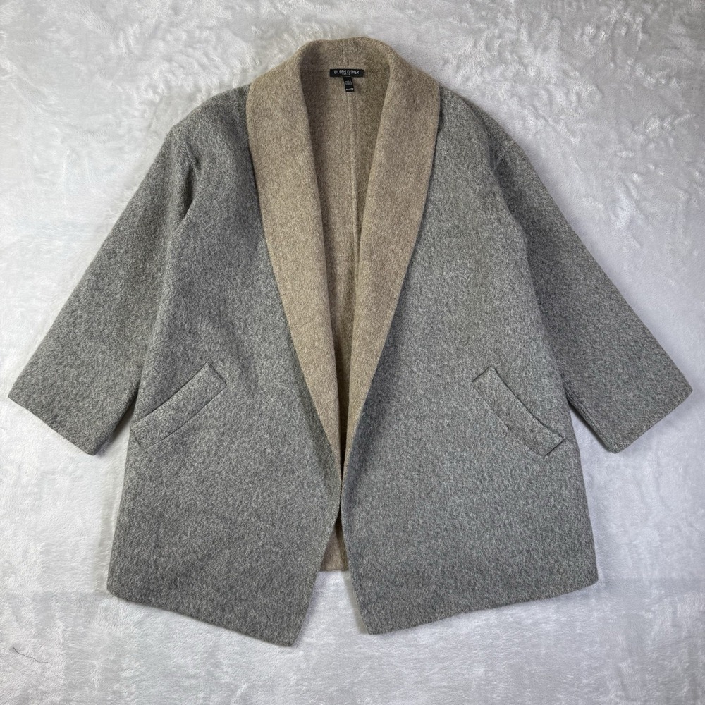 Eileen Fisher Open Kimono Shall Coat Size PP Petite Baby Alpaca Wool Grey Luxury